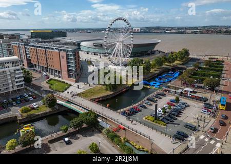 Luftaufnahme der Liverpool Echo Arena, Liverpool, England, Großbritannien, Europa Stockfoto