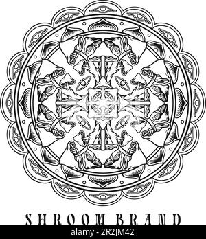 Mandala psychedelische magische Pilze trippische Dekoration Illustrationen Silhouette Vektorbilder für deine Arbeit Logo, Merchandise-T-Shirt, Aufkleber Stock Vektor