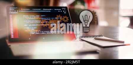Programmierer, der an Computercode arbeitet, Entwickler von Softwareanwendungen Stockfoto