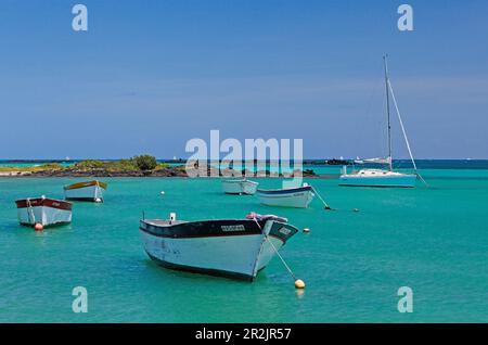 Boote und Strand Coin de Mire, Cap Malheureux, Mauritius, Afrika Stockfoto