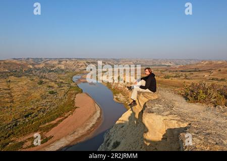 Wind-Canyon Outlook, Theodore-Roosevelt-Nationalpark, Medora, North Dakota, USA Stockfoto