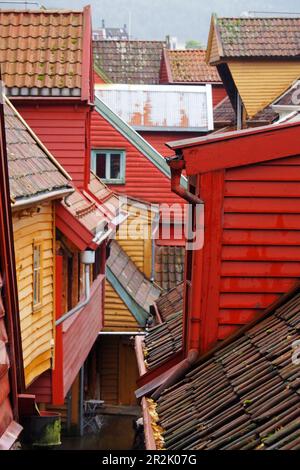 Deutscher Kai - Bryggen im Hafen von Vagen, Bergen, Norwegen Stockfoto