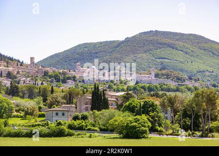 Assisi; Basilica di Santa Chiara, Duomo San Rufino; Stadtbild Stockfoto