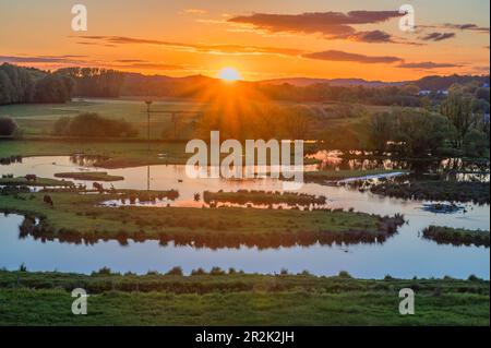 Sonnenuntergang im Biotop Beeden bei Homburg, Bliesgau, Saarland, Deutschland Stockfoto