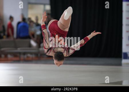 ISTANBUL, TURKIYE - 01. APRIL 2023: Undefinierter Sportler tritt während der türkischen Aerobic Gymnastics Championships auf Stockfoto