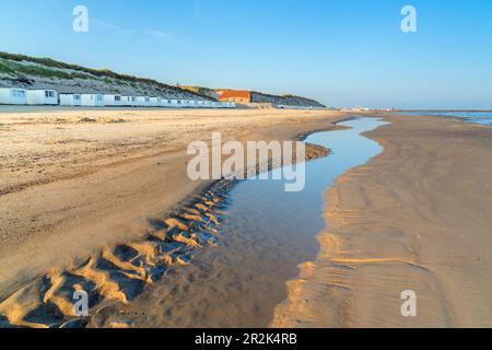 Strandhütten am Strand von Løkken, Nordjütland, Jütland, Dänemark Stockfoto