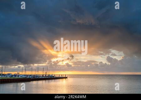 Sonnenaufgang über dem Wattenmeer, Munkmarsch, Sylt, Schleswig-Holstein, Deutschland Stockfoto