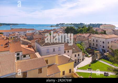 Poreč; Trg Marafor, Forum Romanum, Blick vom Glockenturm Stockfoto