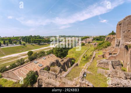 Rom, Palatin, Circus Maximus, Blick von den Thermen des Septimius Severus Stockfoto