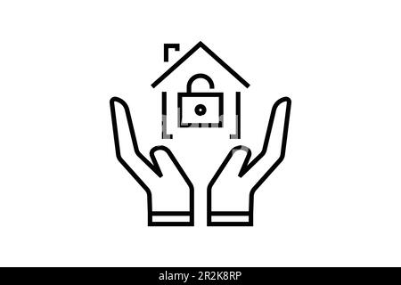 Handsymbol hält sich fest. Hauseigentümer Versicherung Vektorsymbol für Immobilien. Liniendesign. Einfache Vektorkonstruktion editierbar Stock Vektor