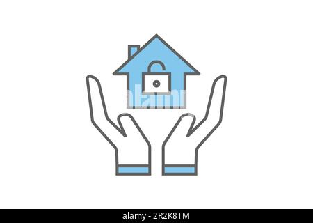 Handsymbol hält sich fest. Hauseigentümer Versicherung Vektorsymbol für Immobilien. Zweifarbiges Icon-Design. Einfache Vektorkonstruktion editierbar Stock Vektor