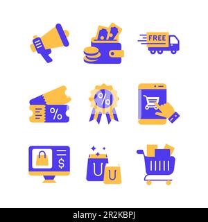 Symbole für E-Commerce und Shopping im Duplexer-Stil Stock Vektor