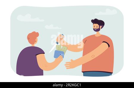 Wütender Räuber mit Messer, der dem Jungen Geld wegnimmt Stock Vektor