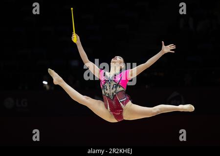 Milli Gimnastika rena, Baku, Aserbaidschan, 18. Mai 2023, AGIURGIUCULESE Alexandra (ITA) Clubs während der Europameisterschaft in Rhythmic Gymnastics - S Stockfoto