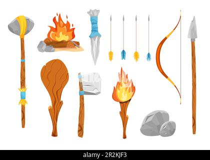 Steinzeit-Waffen-Vektor-Illustrationen sind fertig Stock Vektor