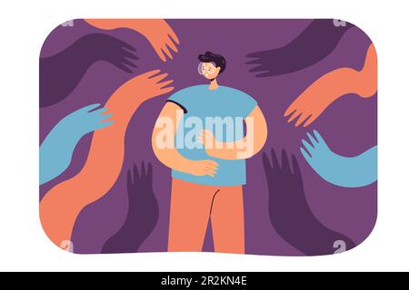 Hände greifen nach einem verängstigten Mann mit Brille Stock Vektor