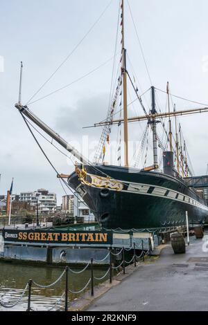 Allgemeiner Überblick über Brunels restaurierte SS Great Britain in Bristol Docks, Bristol, Avon, Vereinigtes Königreich Stockfoto