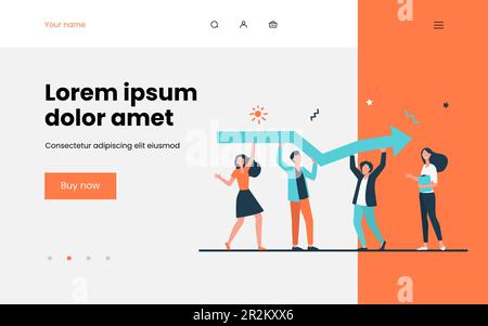 Winzige Figuren, die einen riesigen Pfeil zusammenhalten Stock Vektor