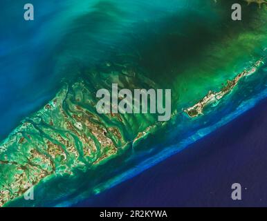 Satellitenansicht der Florida Keys mit Land und Meer, Florida, USA Stockfoto