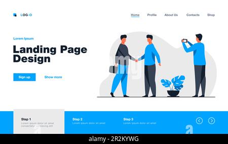 Zwei Geschäftsmänner schüttelten sich die Hand und ein anderer Mann fotografierte Stock Vektor