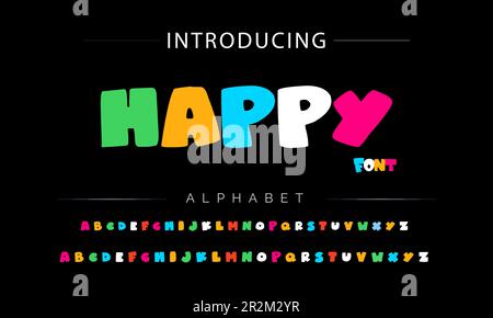 Flippige, farbenfrohe Zeichentrickschrift. Vektoralphabet Stock Vektor