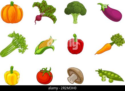 Gemüse-Icon-Cartoon-Set-Kollektion Stock Vektor