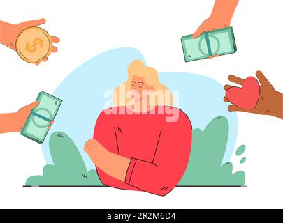 Eine Frau, die zwischen Liebe und Geld wählt Stock Vektor