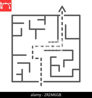 Labyrinthliniensymbol, Lösung und Geschäft, Labyrinthvektorsymbol, Vektorgrafiken, bearbeitbares Konturzeichen, eps 10. Stock Vektor