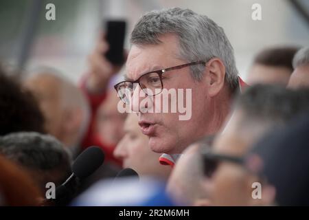 Neapel, Italien. 20. Mai 2023. Die von den Gewerkschaften CGIL CISL UIL organisierte Demonstration findet in Neapel statt, mit dem Thema "für eine Saison der Arbeit und Rechte", in der Maurizio Landini, Luigi Sbarra und Pier Paolo Bombardieri Credit: Independent Photo Agency/Alamy Live News vertreten sind Stockfoto