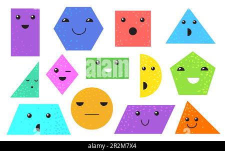 Verschiedene geometrische Figuren mit Gesichtern Zeichentrickset Stock Vektor
