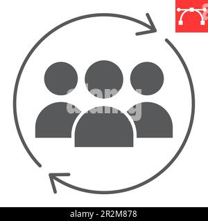 Update-Symbol für Team-Glyphe, Lösung und Geschäft, Symbol für rotierenden Pfeil- und Personenvektor, Vektorgrafiken, bearbeitbares durchgezogenes Zeichen, eps 10. Stock Vektor