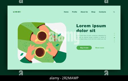 Ansicht von oben mit menschlichen Händen, die Becher halten Stock Vektor