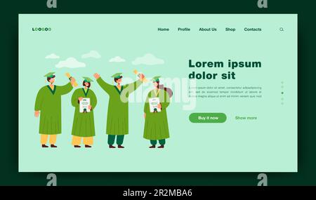 Glückliche Studentinnen mit Abschluss und Diplomen Stock Vektor