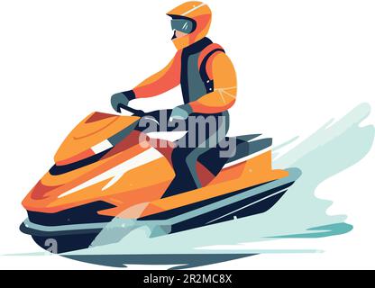 Abbildung eines Mannes, der einen Jet-Ski über Weiß fährt Stock Vektor