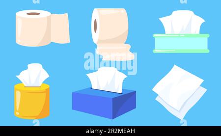 Set aus Tücher- und Toilettenpapierrollen, Cartoon-Vektordarstellung Stock Vektor