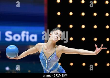 Milli Gimnastika rena, Baku, Aserbaidschan, 18. Mai 2023, RAFFAELI Sofia (ITA)-Ball während der Europameisterschaft in Rhythmic Gymnastics – Senioren-Indiv Stockfoto