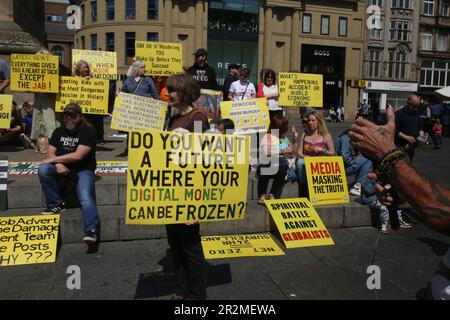 Anti-Globlist, Anti-Impfprotester, Patriotic Alternative View in Newcastle City Centre, Newcastle upon Tyne, Großbritannien. 20. Mai 2023. Kredit: DEW/Alamy Live News Stockfoto