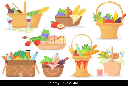 Verschiedene Körbe für Picknick-Vektorbilder Stock Vektor