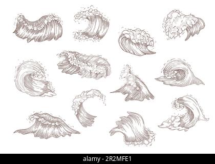 Handgezeichnete alte Skizze von Meereswellen Stock Vektor