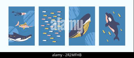 Illustrationen von Unterwassertieren in kreativem Stil Stock Vektor