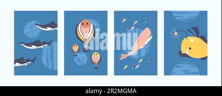 Meerestiere-Illustrationen in kreativem Stil Stock Vektor