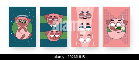 Poster mit zeitgenössischer Kunst und lustigem Pug Stock Vektor