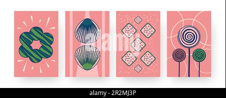 Ein Satz zeitgenössischer Kunstposter mit lustigen abstrakten Keksen Stock Vektor