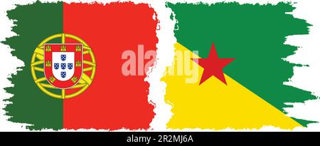 Französisch-Guayana und Portugal Grunge Flaggen Verbindung, Vektor Stock Vektor