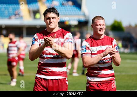 Die Wigan Warriors Liam Byrne feiert nach dem Spiel des Betfred Super League Challenge Cup im Headingley Stadium, Leeds. Foto: Samstag, 20. Mai 2023. Stockfoto