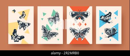 Kreative Schmetterlingssammlung mit Retro-Kunstposten Stock Vektor