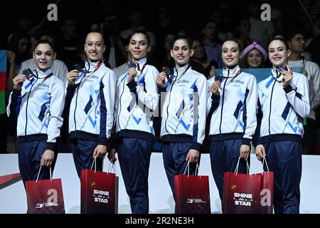 Milli Gimnastika Arena, Baku, Aserbaidschan, 18. Mai 2023, Israel Silbermedaille bei der Europameisterschaft in Rhythmgymnastik - Senioren Stockfoto