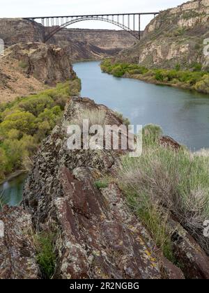 Blick von einem öffentlichen Par auf die Perrine Brücke über den Snake River Stockfoto