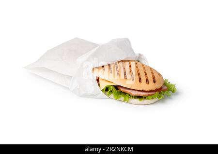 Sandwich mit Schinken auf weißem Hintergrund Stockfoto