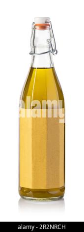 Olivenöl Flaschen auf weißem Hintergrund Stockfoto